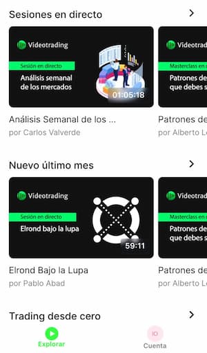 Pantallazo de cómo es la App de Videotrading